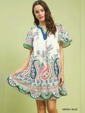 Umgee Paisley Flutter Sleeve Mini Dress